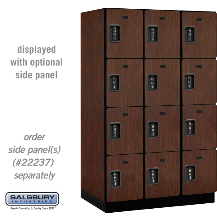 Salsbury 15" Wide Four Tier Designer Wood Locker - 3 Wide - 6 Feet High - 24 Inches Deep - Mahogany - Black Electronic Locks - Sweatfully