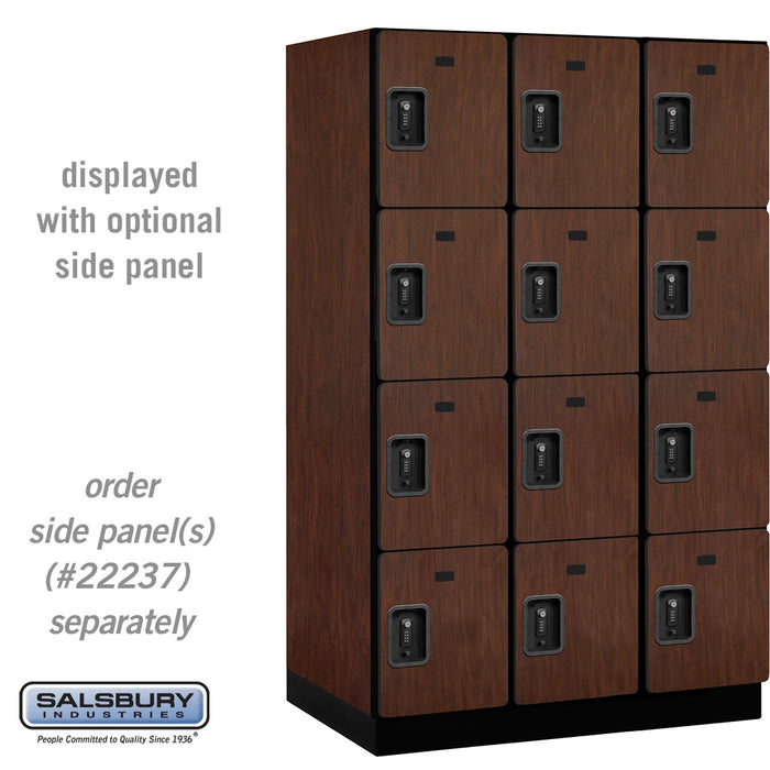 Salsbury 15" Wide Four Tier Designer Wood Locker - 3 Wide - 6 Feet High - 24 Inches Deep - Mahogany - Black Resettable Combination Locks - Sweatfully