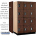 Salsbury 15" Wide Four Tier Designer Wood Locker - 3 Wide - 6 Feet High - 24 Inches Deep - Mahogany - Silver Electronic Locks - Sweatfully