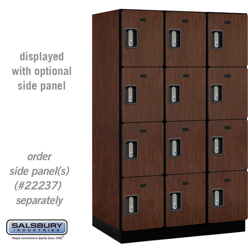Salsbury 15" Wide Four Tier Designer Wood Locker - 3 Wide - 6 Feet High - 24 Inches Deep - Mahogany - Silver Electronic Locks - Sweatfully