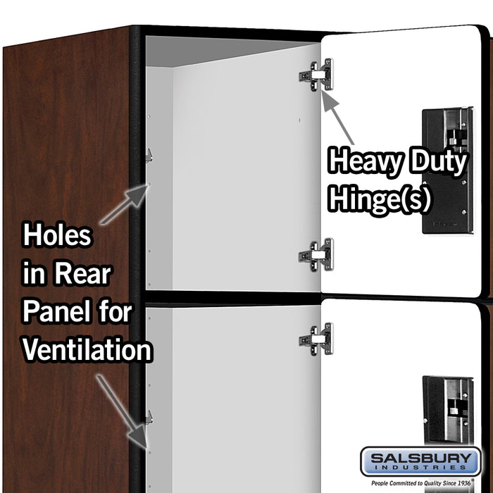 Salsbury 15" Wide Four Tier Designer Wood Locker - 3 Wide - 6 Feet High - 24 Inches Deep - Mahogany - Hasps - Sweatfully