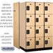 Salsbury 15" Wide Four Tier Designer Wood Locker - 3 Wide - 6 Feet High - 24 Inches Deep - Maple - Black Electronic Locks - Sweatfully