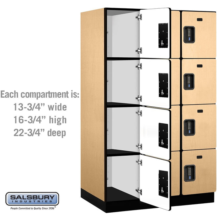 Salsbury 15" Wide Four Tier Designer Wood Locker - 3 Wide - 6 Feet High - 24 Inches Deep - Maple - Black Electronic Locks - Sweatfully
