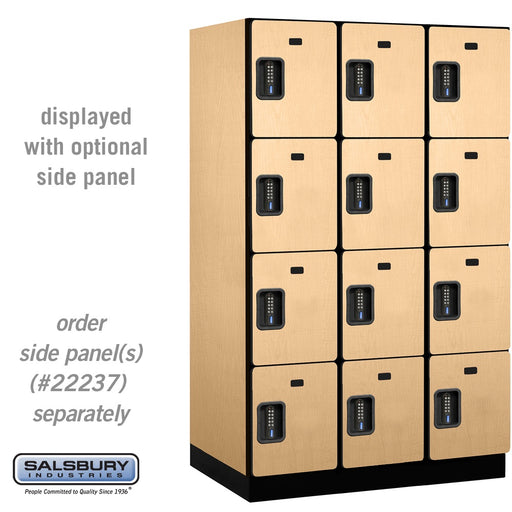 Salsbury 15" Wide Four Tier Designer Wood Locker - 3 Wide - 6 Feet High - 24 Inches Deep - Maple - Black Electronic Locks - Sweatfully