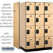 Salsbury 15" Wide Four Tier Designer Wood Locker - 3 Wide - 6 Feet High - 24 Inches Deep - Maple - Black Resettable Combination Locks - Sweatfully