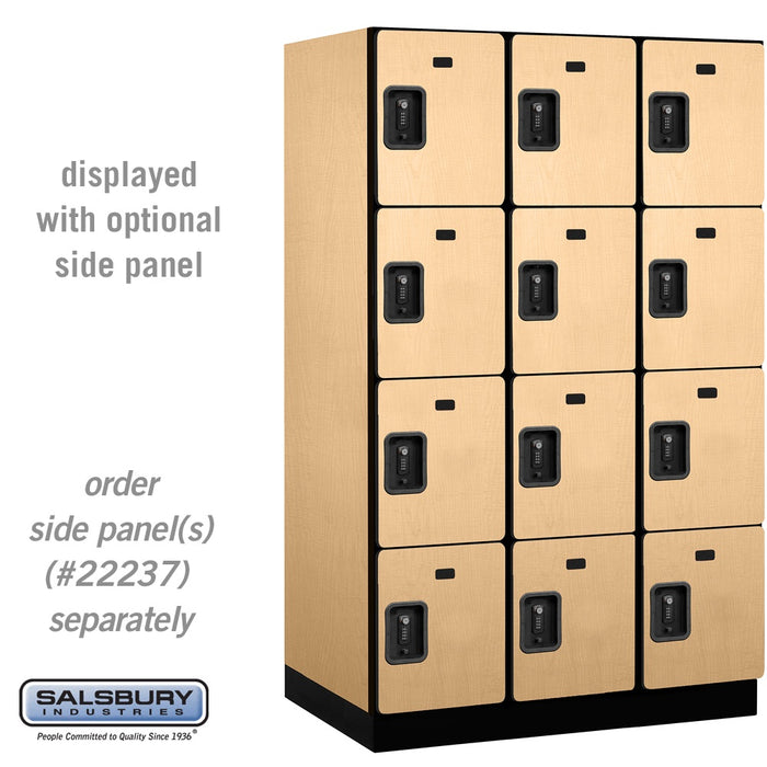 Salsbury 15" Wide Four Tier Designer Wood Locker - 3 Wide - 6 Feet High - 24 Inches Deep - Maple - Black Resettable Combination Locks - Sweatfully