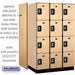Salsbury 15" Wide Four Tier Designer Wood Locker - 3 Wide - 6 Feet High - 24 Inches Deep - Maple - Silver Resettable Combination Locks - Sweatfully