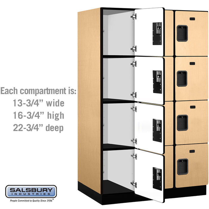 Salsbury 15" Wide Four Tier Designer Wood Locker - 3 Wide - 6 Feet High - 24 Inches Deep - Maple - Hasps - Sweatfully