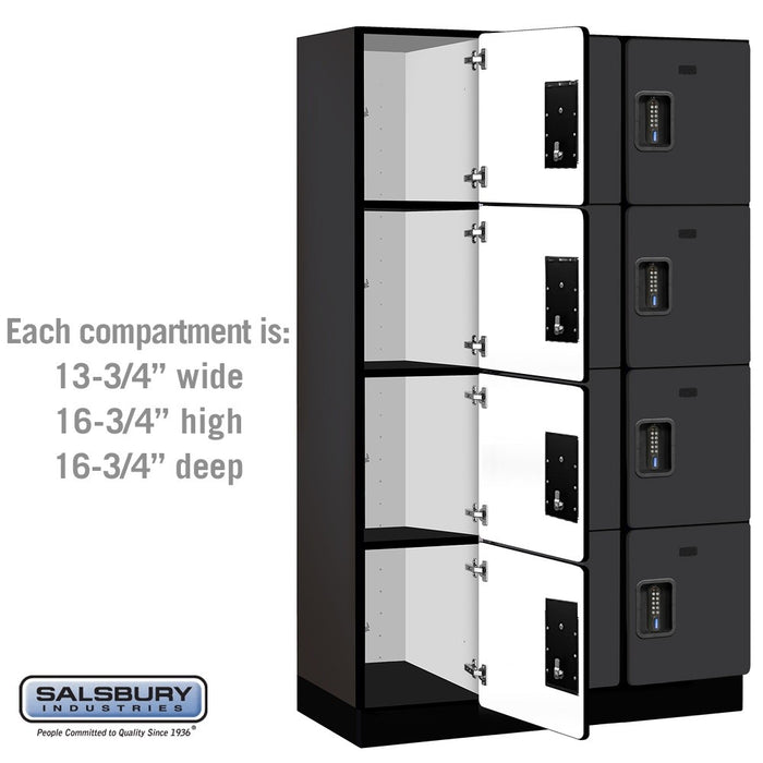 Salsbury 15" Wide Four Tier Designer Wood Locker - 3 Wide - 6 Feet High - 18 Inches Deep - Black - Black Electronic Locks - Sweatfully