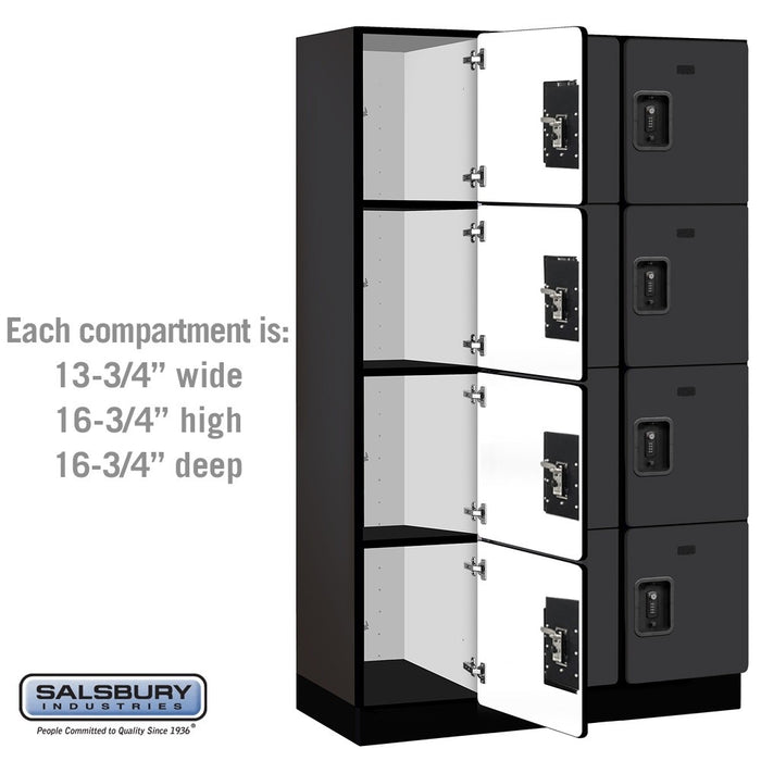 Salsbury 15" Wide Four Tier Designer Wood Locker - 3 Wide - 6 Feet High - 18 Inches Deep - Black - Black Resettable Combination Locks - Sweatfully