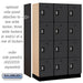 Salsbury 15" Wide Four Tier Designer Wood Locker - 3 Wide - 6 Feet High - 18 Inches Deep - Black - Silver Resettable Combination Locks - Sweatfully