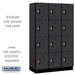 Salsbury 15" Wide Four Tier Designer Wood Locker - 3 Wide - 6 Feet High - 18 Inches Deep - Black - Silver Resettable Combination Locks - Sweatfully