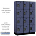 Salsbury 15" Wide Four Tier Designer Wood Locker - 3 Wide - 6 Feet High - 18 Inches Deep - Blue - Black Electronic Locks - Sweatfully