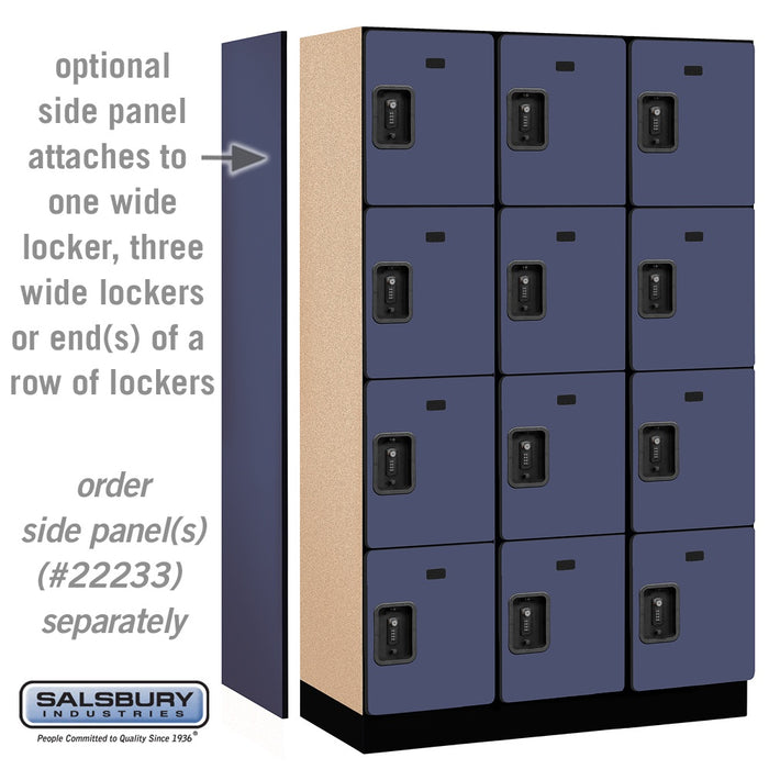 Salsbury 15" Wide Four Tier Designer Wood Locker - 3 Wide - 6 Feet High - 18 Inches Deep - Blue - Black Resettable Combination Locks - Sweatfully