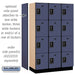 Salsbury 15" Wide Four Tier Designer Wood Locker - 3 Wide - 6 Feet High - 18 Inches Deep - Blue - Black Resettable Combination Locks - Sweatfully