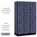 Salsbury 15" Wide Four Tier Designer Wood Locker - 3 Wide - 6 Feet High - 18 Inches Deep - Blue - Silver Electronic Locks - Sweatfully