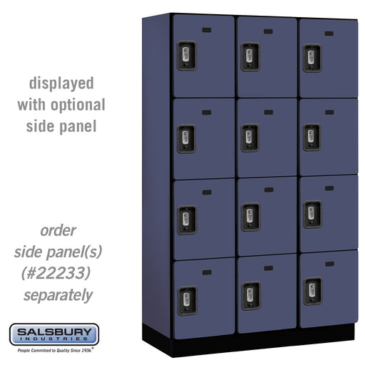 Salsbury 15" Wide Four Tier Designer Wood Locker - 3 Wide - 6 Feet High - 18 Inches Deep - Blue - Silver Resettable Combination Locks - Sweatfully