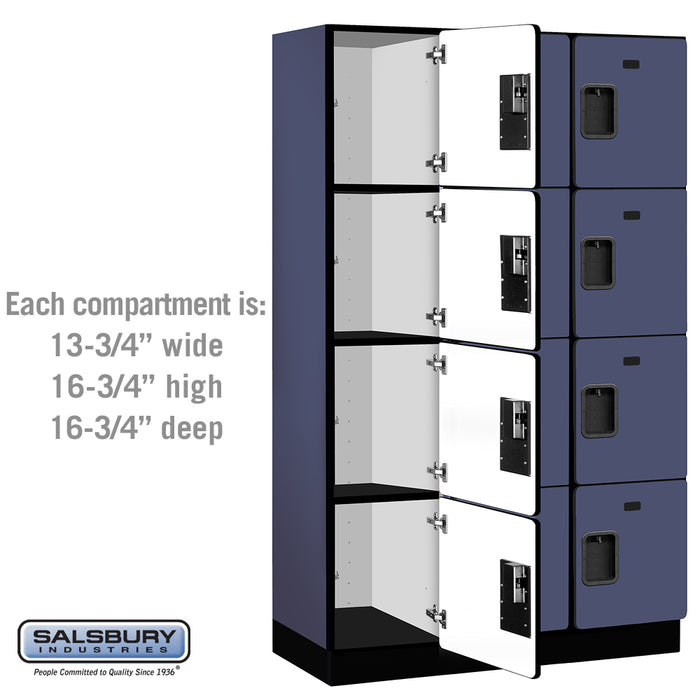 Salsbury 15" Wide Four Tier Designer Wood Locker - 3 Wide - 6 Feet High - 18 Inches Deep - Blue - Hasps - Sweatfully