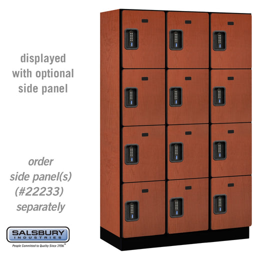Salsbury 15" Wide Four Tier Designer Wood Locker - 3 Wide - 6 Feet High - 18 Inches Deep - Cherry - Black Electronic Locks - Sweatfully