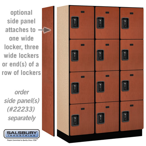 Salsbury 15" Wide Four Tier Designer Wood Locker - 3 Wide - 6 Feet High - 18 Inches Deep - Cherry - Black Resettable Combination Locks - Sweatfully
