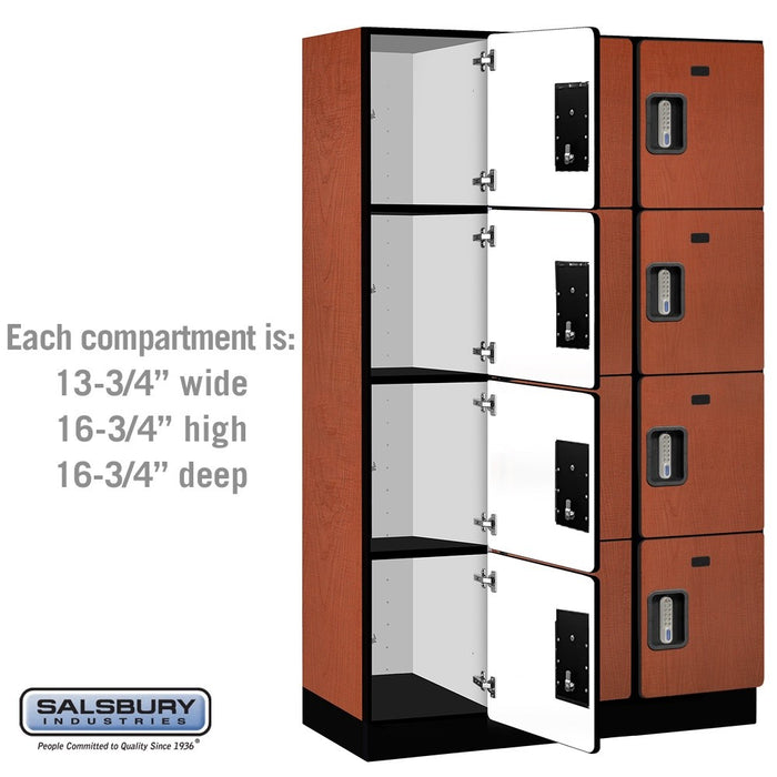 Salsbury 15" Wide Four Tier Designer Wood Locker - 3 Wide - 6 Feet High - 18 Inches Deep - Cherry - Silver Electronic Locks - Sweatfully