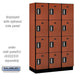 Salsbury 15" Wide Four Tier Designer Wood Locker - 3 Wide - 6 Feet High - 18 Inches Deep - Cherry - Silver Electronic Locks - Sweatfully