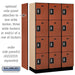 Salsbury 15" Wide Four Tier Designer Wood Locker - 3 Wide - 6 Feet High - 18 Inches Deep - Cherry - Silver Resettable Combination Locks - Sweatfully