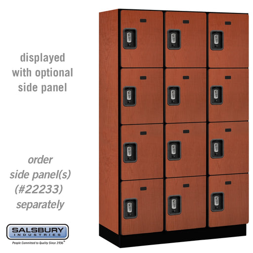 Salsbury 15" Wide Four Tier Designer Wood Locker - 3 Wide - 6 Feet High - 18 Inches Deep - Cherry - Silver Resettable Combination Locks - Sweatfully