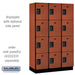 Salsbury 15" Wide Four Tier Designer Wood Locker - 3 Wide - 6 Feet High - 18 Inches Deep - Cherry - Hasps - Sweatfully