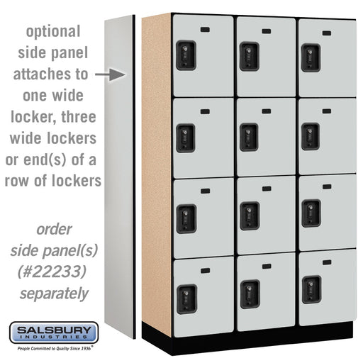 Salsbury 15" Wide Four Tier Designer Wood Locker - 3 Wide - 6 Feet High - 18 Inches Deep - Gray - Black Resettable Combination Locks - Sweatfully