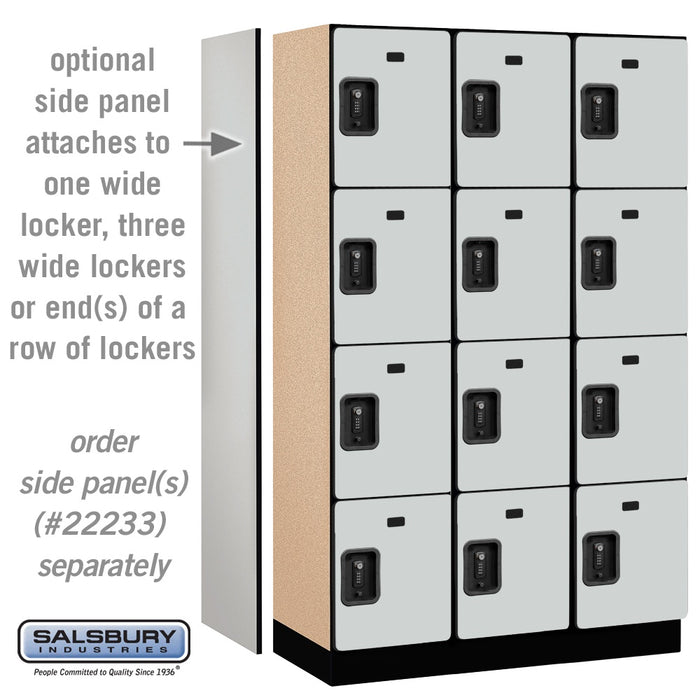Salsbury 15" Wide Four Tier Designer Wood Locker - 3 Wide - 6 Feet High - 18 Inches Deep - Gray - Black Resettable Combination Locks - Sweatfully