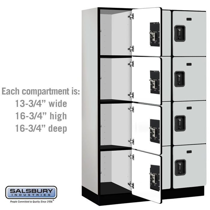 Salsbury 15" Wide Four Tier Designer Wood Locker - 3 Wide - 6 Feet High - 18 Inches Deep - Gray - Black Resettable Combination Locks - Sweatfully