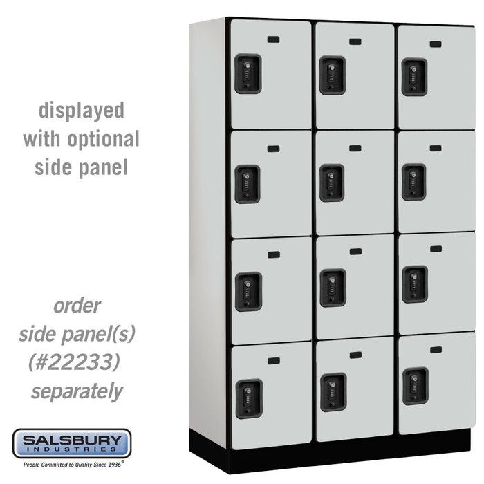 Salsbury 15" Wide Four Tier Designer Wood Locker - 3 Wide - 6 Feet High - 18 Inches Deep - Gray - Black Resettable Combination Locks - Sweatfully