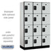 Salsbury 15" Wide Four Tier Designer Wood Locker - 3 Wide - 6 Feet High - 18 Inches Deep - Gray - Black Resettable Combination Locks - Sweatfully