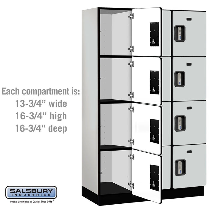 Salsbury 15" Wide Four Tier Designer Wood Locker - 3 Wide - 6 Feet High - 18 Inches Deep - Gray - Silver Electronic Locks - Sweatfully