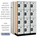 Salsbury 15" Wide Four Tier Designer Wood Locker - 3 Wide - 6 Feet High - 18 Inches Deep - Gray - Silver Resettable Combination Locks - Sweatfully