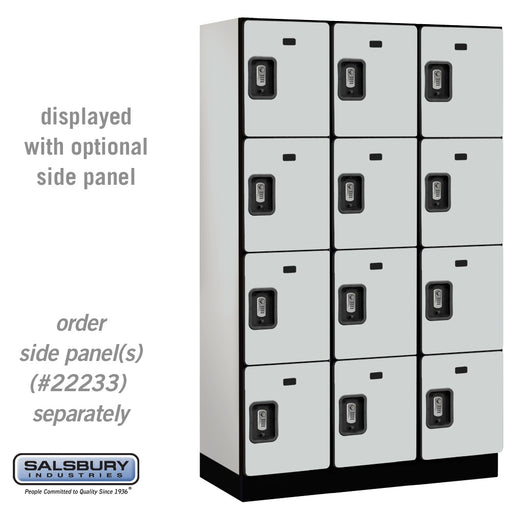 Salsbury 15" Wide Four Tier Designer Wood Locker - 3 Wide - 6 Feet High - 18 Inches Deep - Gray - Silver Resettable Combination Locks - Sweatfully