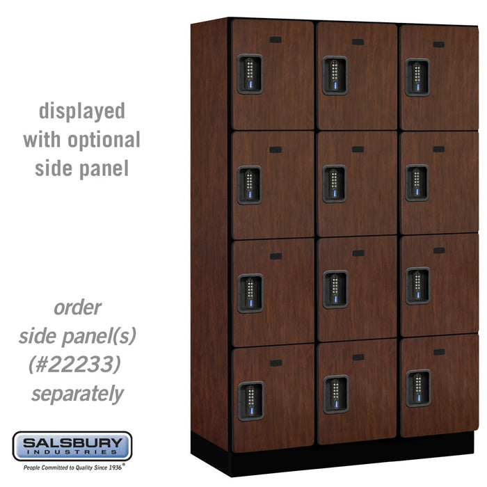 Salsbury 15" Wide Four Tier Designer Wood Locker - 3 Wide - 6 Feet High - 18 Inches Deep - Mahogany - Black Electronic Locks - Sweatfully