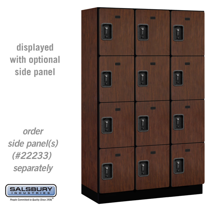 Salsbury 15" Wide Four Tier Designer Wood Locker - 3 Wide - 6 Feet High - 18 Inches Deep - Mahogany - Black Resettable Combination Locks - Sweatfully