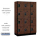 Salsbury 15" Wide Four Tier Designer Wood Locker - 3 Wide - 6 Feet High - 18 Inches Deep - Mahogany - Black Resettable Combination Locks - Sweatfully
