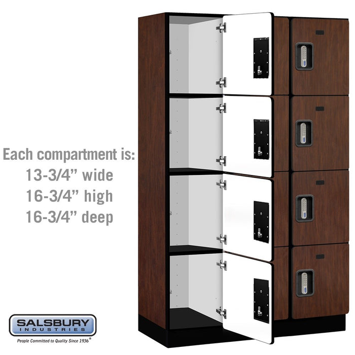 Salsbury 15" Wide Four Tier Designer Wood Locker - 3 Wide - 6 Feet High - 18 Inches Deep - Mahogany - Silver Electronic Locks - Sweatfully