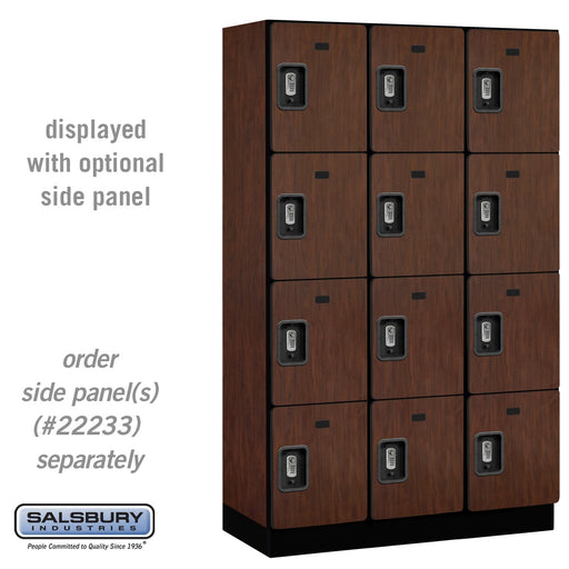 Salsbury 15" Wide Four Tier Designer Wood Locker - 3 Wide - 6 Feet High - 18 Inches Deep - Mahogany - Silver Resettable Combination Locks - Sweatfully