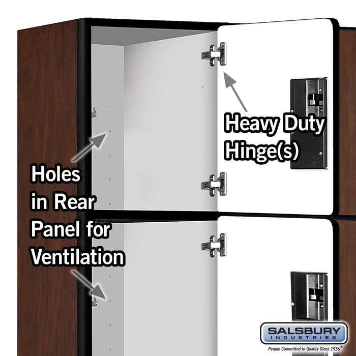 Salsbury 15" Wide Four Tier Designer Wood Locker - 3 Wide - 6 Feet High - 18 Inches Deep - Mahogany - Hasps - Sweatfully