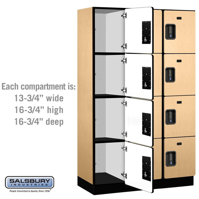 Salsbury 15" Wide Four Tier Designer Wood Locker - 3 Wide - 6 Feet High - 18 Inches Deep - Maple - Black Electronic Locks - Sweatfully