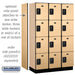 Salsbury 15" Wide Four Tier Designer Wood Locker - 3 Wide - 6 Feet High - 18 Inches Deep - Maple - Black Resettable Combination Locks - Sweatfully