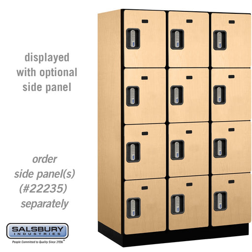 Salsbury 15" Wide Four Tier Designer Wood Locker - 3 Wide - 6 Feet High - 18 Inches Deep - Maple - Silver Electronic Locks - Sweatfully