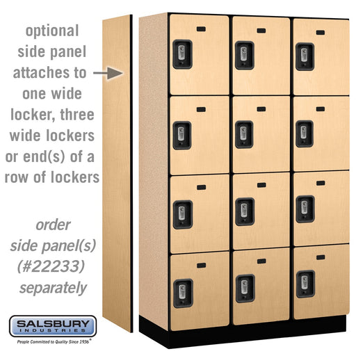 Salsbury 15" Wide Four Tier Designer Wood Locker - 3 Wide - 6 Feet High - 18 Inches Deep - Maple - Silver Resettable Combination Locks - Sweatfully
