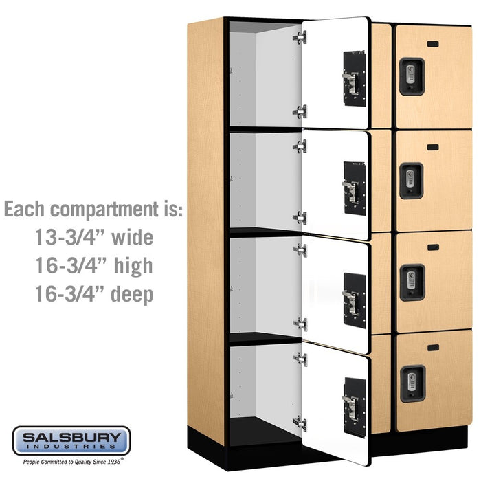 Salsbury 15" Wide Four Tier Designer Wood Locker - 3 Wide - 6 Feet High - 18 Inches Deep - Maple - Silver Resettable Combination Locks - Sweatfully