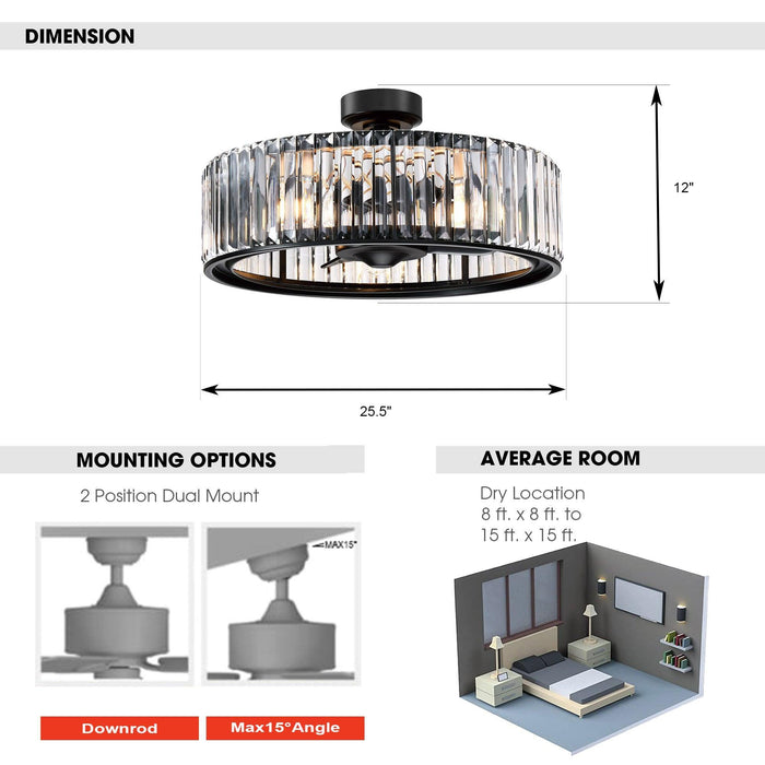 26" Henslee Modern DC Motor Reversible Crystal Fandelier Ceiling Fan with Lighting - Sweatfully