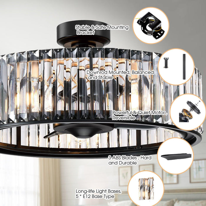 26" Henslee Modern DC Motor Reversible Crystal Fandelier Ceiling Fan with Lighting - Sweatfully